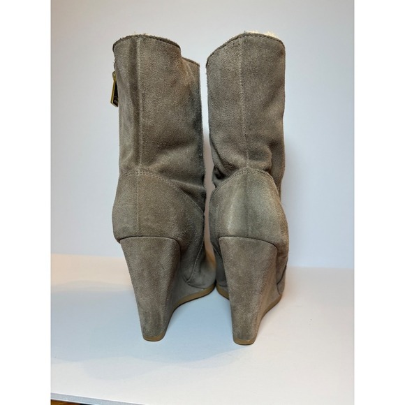 COACH Danee Suede Wedge Booties Women's Size 7.5B Taupe Brown Gold Zip Shearling - Picture 3 of 8